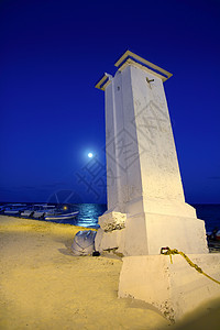 莫雷洛斯的夜月大海异国海洋月亮风景灯塔支撑海景天堂假期旅游图片