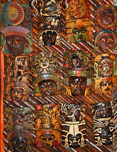 墨西哥木制面具 手工制作的木材面孔雕刻雕塑手势木头艺术精神历史工艺工匠男人图片