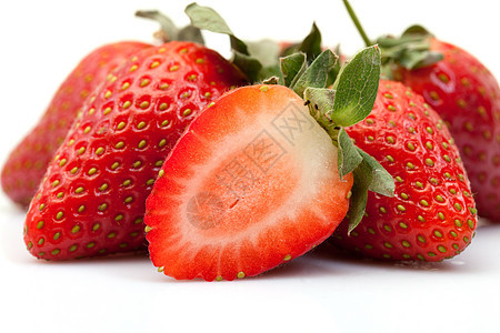 草莓果味茶点绿色白色宏观水果果实食物红色叶子图片