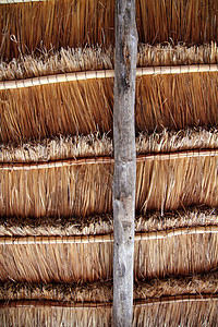 上方的Hut palapa传统太阳屋顶Wiev白话棕榈建造手工缝纫房子太阳植物异国光束图片