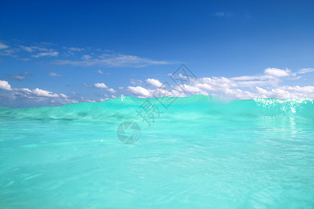 蓝色绿松石波加勒比海水泡沫宏观海洋地平线天空场景地标海浪假期液体水线图片