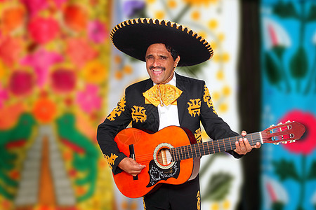 沙罗马里亚奇弹吉他刺绣刮刀牙裔歌手主义衣服帽子男人唱歌幸福图片