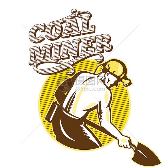 煤矿工和制雪厂圆圈矿业男性插图木刻工人安全帽图片