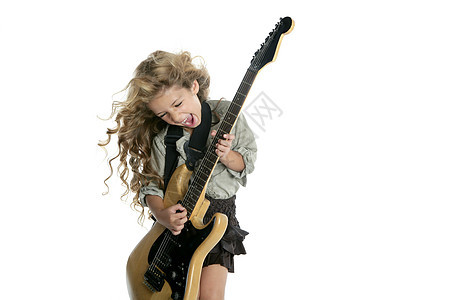 金发小金发女孩 玩电动吉他闲暇音乐乐器女性细绳唱歌音乐家享受艺术家喜悦图片