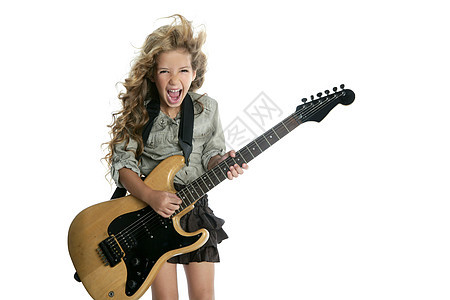 金发小金发女孩 玩电子吉他图片