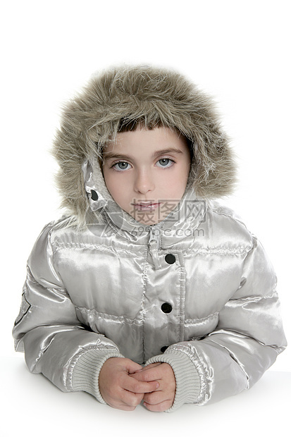 冬季大衣小姑娘女婴儿童年青年手势微笑孩子眼睛帽子外套喜悦图片