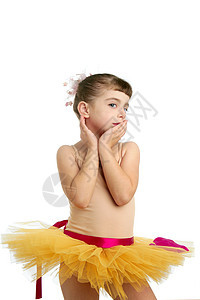 Ballerina 小女孩肖像 在演播室上戏服舞蹈家姿势乐趣女孩工作室演员孩子喜悦童年图片