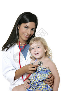 与金发小金发女郎特儿科医生儿科学生微笑孩子女孩保健黑发测试女士女性图片