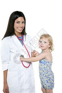 与金发小金发女郎特儿科医生帮助工作微笑儿科药品学生考试专家女孩护士图片