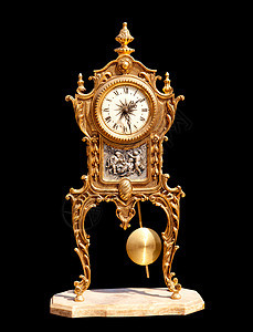 古老的黄铜钟表奢华数字古董金子家具装饰品重量时间玻璃祖父图片