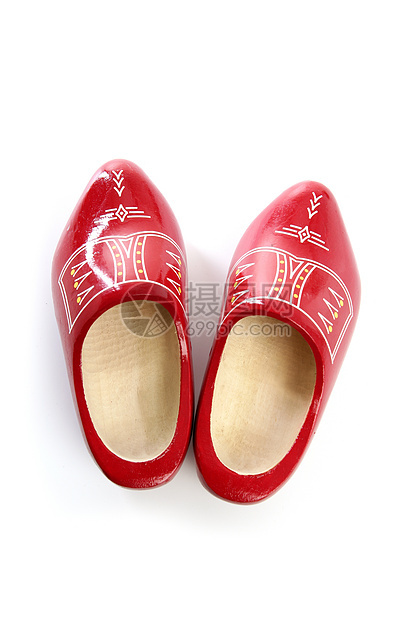 荷兰荷兰红色木制鞋被孤立历史性戏服衣服工艺工作室手工古董假期旅行纪念品图片