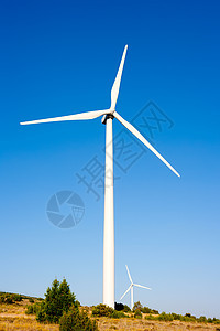 阳光明媚的蓝色天空中的风车技术环境螺旋桨生态国家力量旋转翅膀气氛公园图片