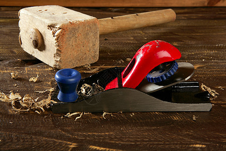 木匠手工工具木头剃毛蓝色锤子木材刨床工匠修理工工艺职业案件家具图片