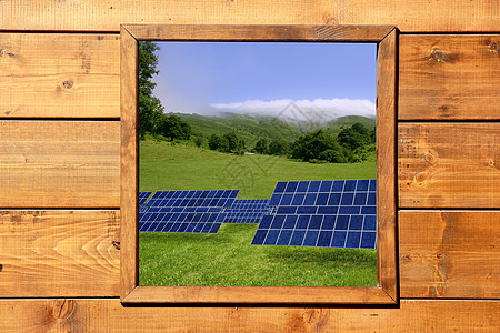 太阳能板的草地视图正方形橡木房子树木住宅框架建筑学乡村展示控制板图片