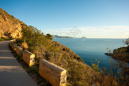 风景山山路海洋海岸线海岸曲线水平图片