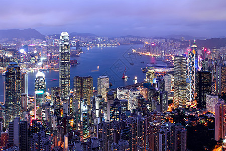 香港市晚上景观市中心运输蓝色城市中心商业运动建筑金融图片