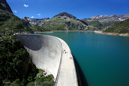 Emosson大坝活力弹幕水库水电旅游建造蓝色高山力量风景图片