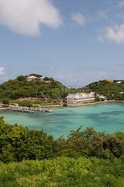 安提瓜长湾海岸线植物群海岸房屋支撑海滩海景热带蓝色旅行图片