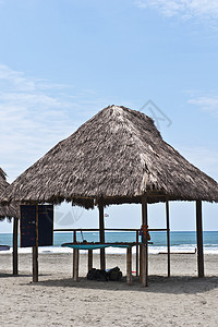 Monpiche海滩上的小屋异国海洋太阳海岸热带旅行棕榈假期情调冲浪图片