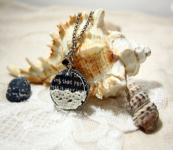 贝壳上的颈带展示宝石装饰品蓝色石头首饰项链珠子奢华挂坠盒图片