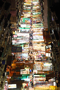 晚上在香港的庙街人群老板纪念品市场小贩旅行街道帐篷首都旅游图片