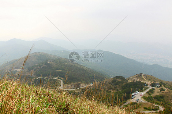 香港多云的山丘全景远足森林天空山顶水库太阳场景季节爬坡图片