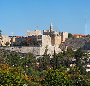 从附近看到耶路撒冷古代城堡和大卫塔图片