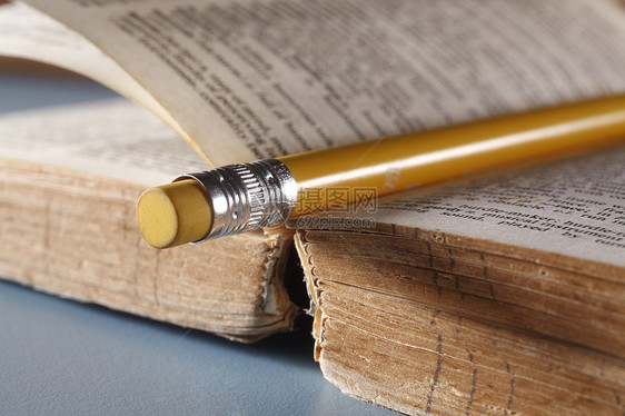 铅笔字典书签空白宏观知识蓝色小册子学校工作图书馆黄色图片