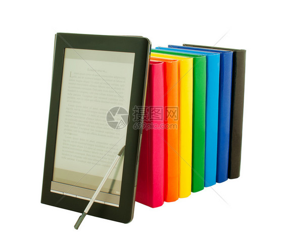 电子书阅读器 藏有印刷书籍电脑图书教科书小说教育文学电子白色读者技术图片