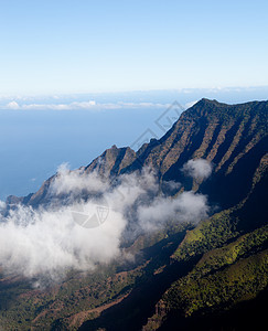 Kalalau山谷Kauai的雾表天堂公园山脊悬崖海洋荒野山脉海岸蓝色热带图片