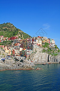 意大利 辛克地球社 马纳罗拉海岸线村庄大地海岸钓鱼小艇房子岩石吸引力港口图片
