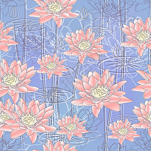 Lily 鲜花 无缝背景艺术风格百合装饰插图季节植物花瓣纺织品手绘图片