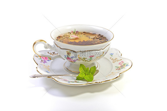 茶杯在HIgh茶飞碟早餐传统文化饮料英语时间草本植物玫瑰液体图片