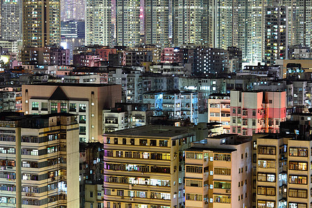 香港夜间拥挤的建筑设施天空不动产抵押建筑学住宅晴天生活财产窗户住房图片