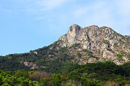 狮子摇滚 狮子像香港的山峰一样 是城市地标头脑精神晴天岩石绿色爬坡天空白色图片