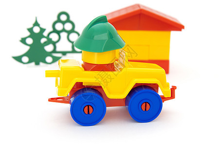 明亮的玩具汽车屋和树图片