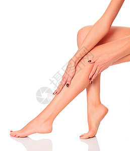 照顾美丽的女性身体静脉曲张脚趾治疗数字赤脚足疗女孩运动治愈组织图片