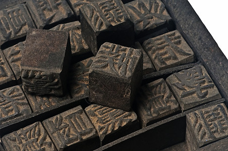 中国古董印刷字母木头脚本乡愁宏观打字稿黑色字体版画打印图片