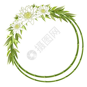 带鲜花的竹布圆环框图片