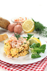 炒蛋和虾面包烹饪馒头柠檬鸡蛋油炸小吃沙拉早餐草药图片