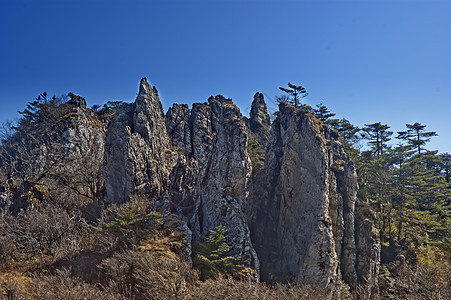 山脉和悬崖树木蓝天旅游图片