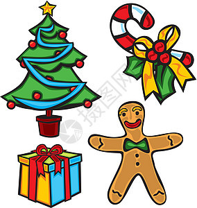 圣诞节物品姜饼人糖果夹子驯鹿插图礼物条款卡通片雪橇树叶图片