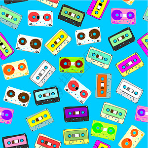 无缝无缝模式音频磁带玩家插图立体声包装音乐收藏塑料记录墙纸团体图片