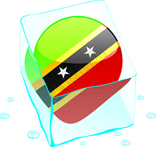 圣洁的Kitts和Nevis纽扣旗被冰冻在冰块中图片