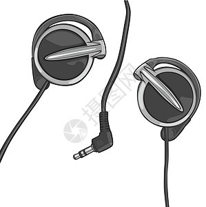 白上隔离的耳机黑色青年绳索机动性剧院电缆音乐播放器技术插图水平图片