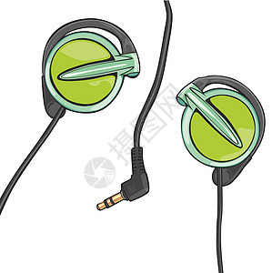白上隔离的耳机插图水平电缆音乐玩家扬声器宏观电子产品耳塞立体声图片