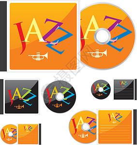 矢量彩色CD和带有爵士布局的插件磁盘光盘店铺程序贮存软件蓝色灰色办公室音乐图片