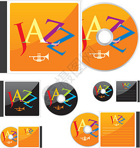 矢量彩色CD和带有爵士布局的插件磁盘光盘店铺程序贮存软件蓝色灰色办公室音乐图片