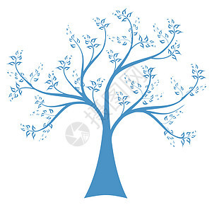 艺术树叶子树干季节植物生长装饰风格白色插图蓝色背景图片