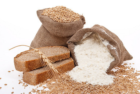 面粉和带面包的小麦谷物收成种子解雇食物麻布团体黄麻玉米燕麦木板图片